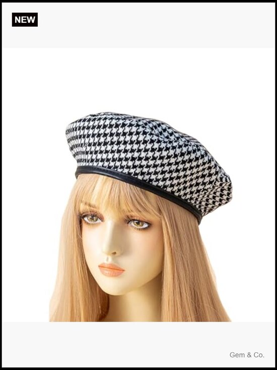 Houndstooth Newsboy Hat - Adjustable Drawstring Beret main image 5
